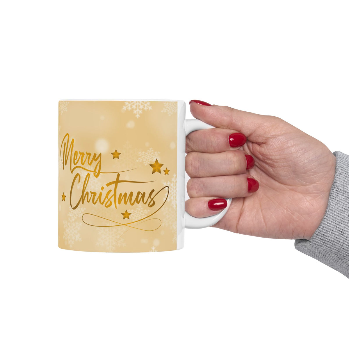 Merry Christmas Gold Ceramic Mug – Festive Holiday Coffee Or Tea Cup (11oz & 15oz)