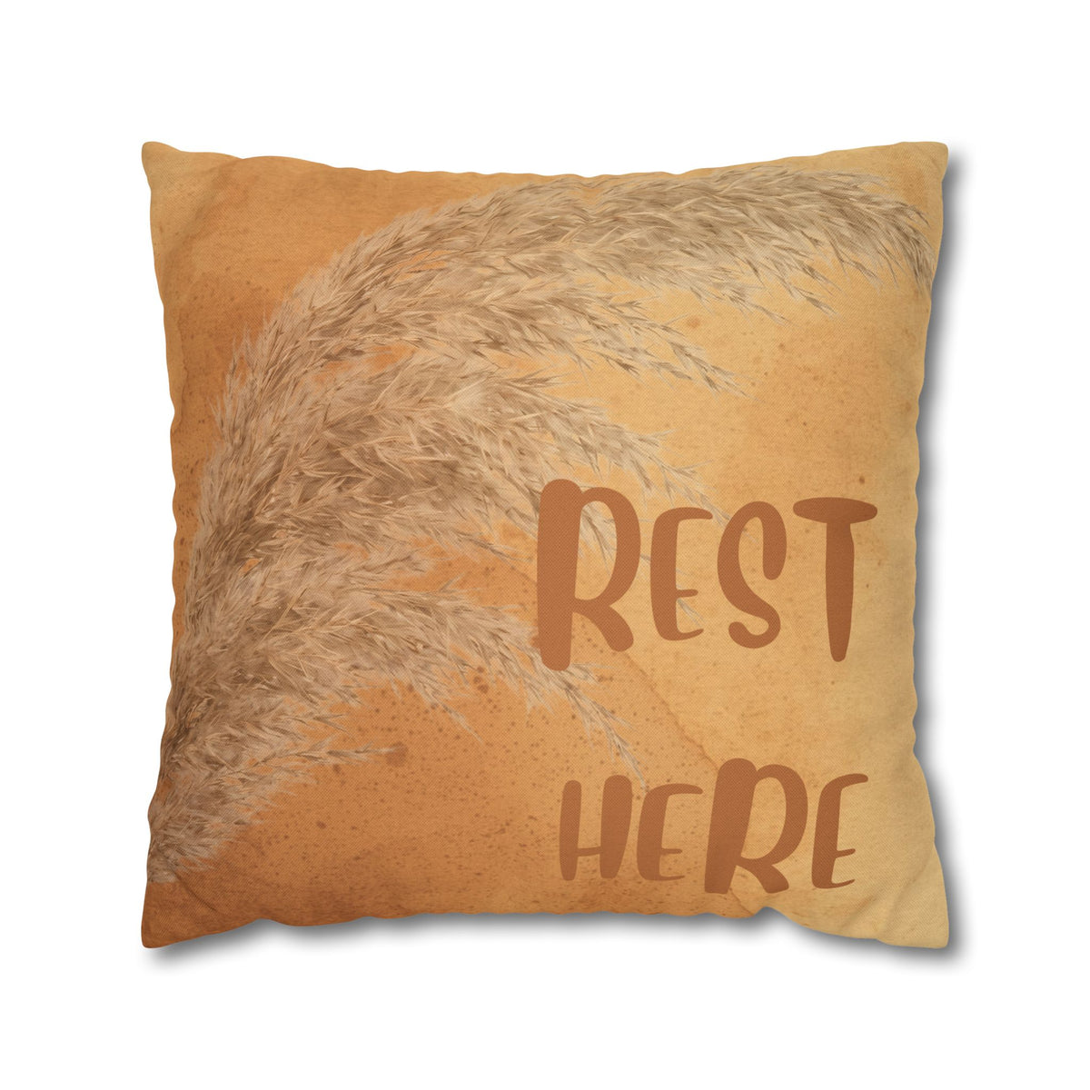 Boho 'Rest Here' Decorative Pillowcase - Cozy Neutral Square Cushion Cover