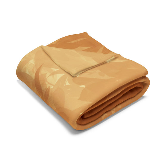Autumn Glow Fleece Blanket — Warm Golden Leaf Silhouette Throw