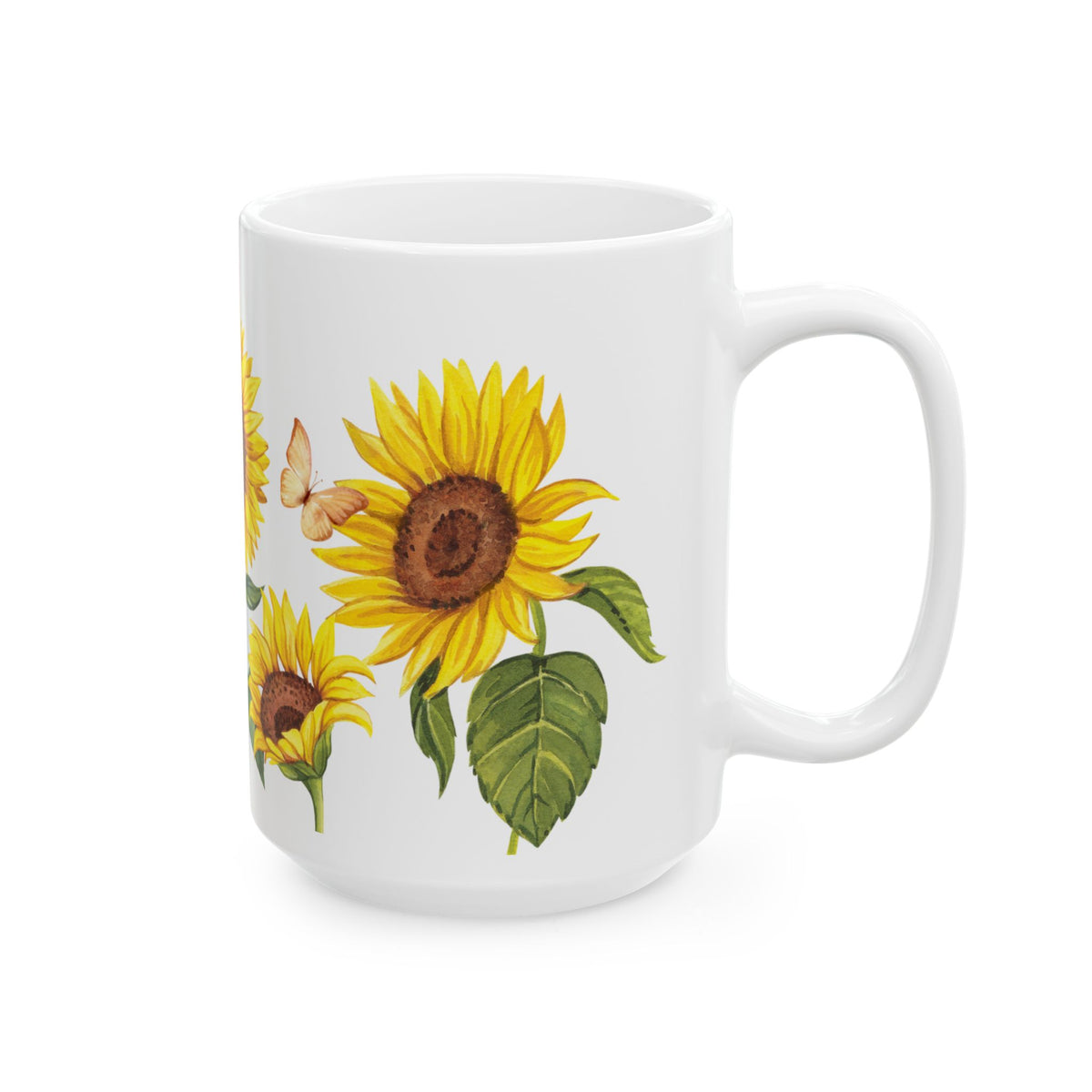 Sunflower Ceramic Mug — Bright Yellow Floral Tea or Coffee Cup (11oz & 15oz)