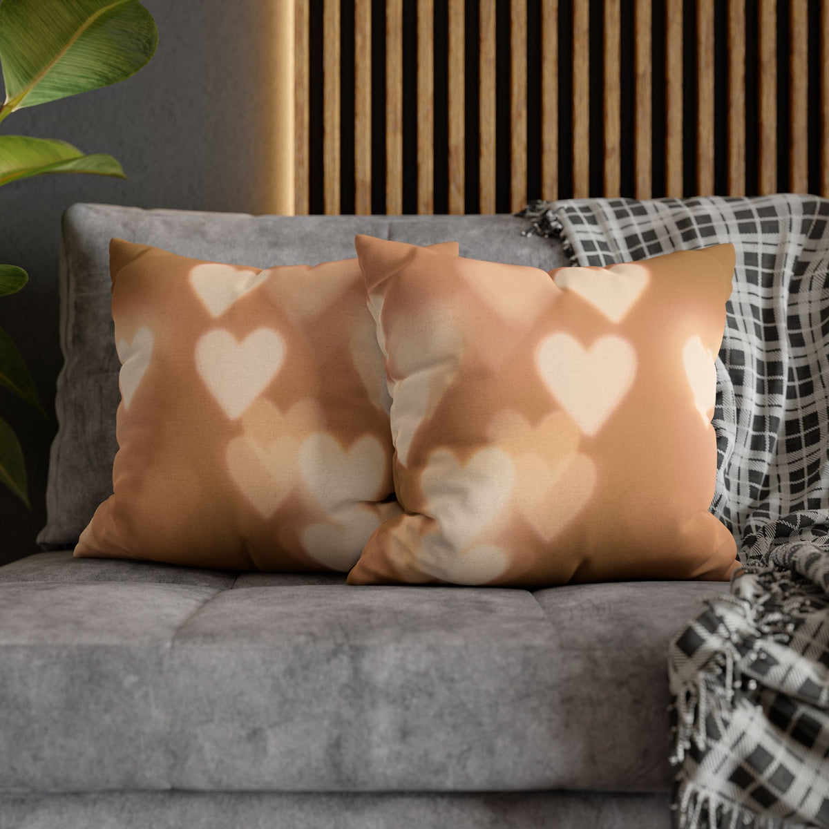 Romantic Heart Bokeh Decorative Pillowcase – Warm Glow Square Pillow Cover Cozy Home Decor